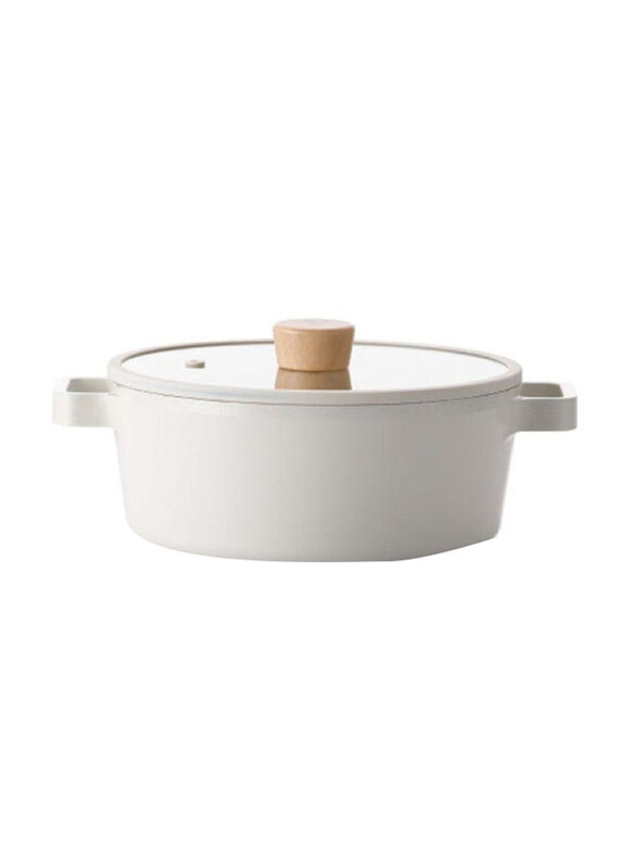 

Neoflam 22cm Fika Cast Stock Pot Round Casserole with Glass Lid, FIKA22CM, White
