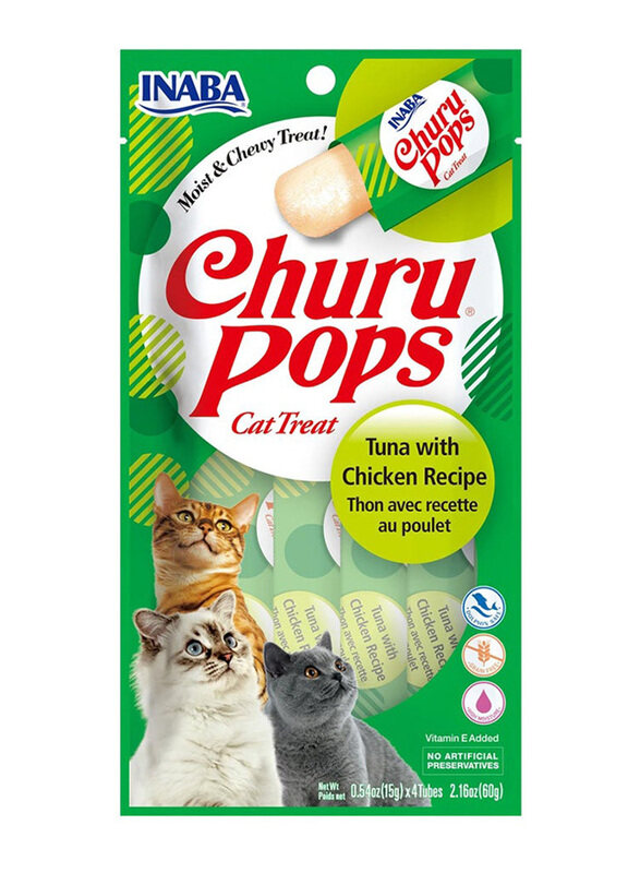 

Inaba Churu Pops Tuna Treat Chews Dry Cat Food with Chicken Recipe, 4 x 15g