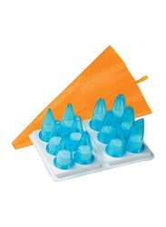 Fat Daddio's 12-Piece Polycarbonate Decorating Tip with Pastry Bag, Blue/Orange