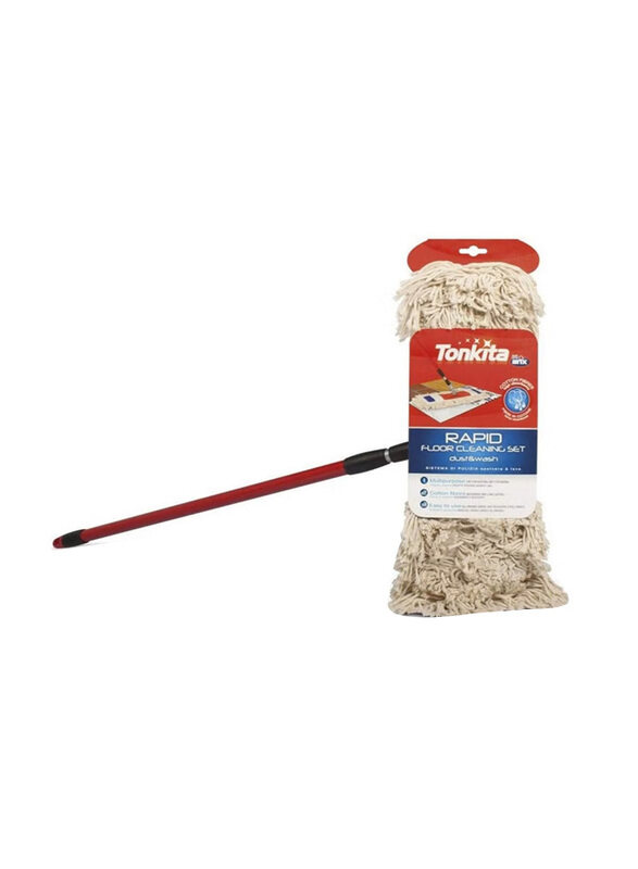 

Tonkita Rapid Cotton Flat Mop with Stick Set, White/Red