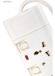 Daewoo 3 Way Universal Extension Socket with 4-Meter Cable, White