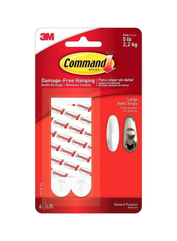 Command 3M Large Hanging Refill Strips, 2 Pieces, White