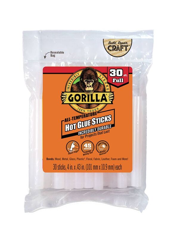 Gorilla Hot Glue Sticks, 30 Pieces, White