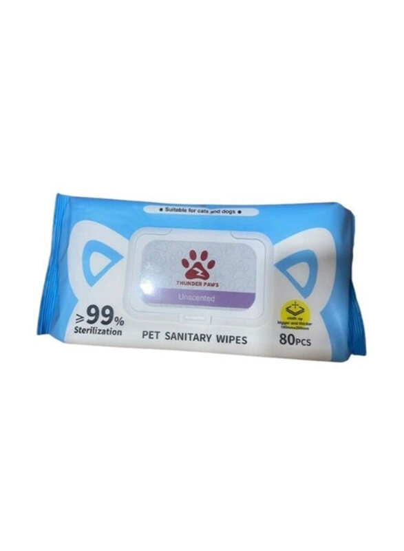 

Thunder Paws Unscented Pet Sanitary Wipes, 80 Piece, White