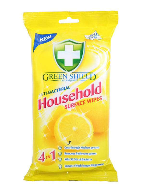 Green Shield Anti-Bacterial Surface Wipes, 50 Pieces, Yellow