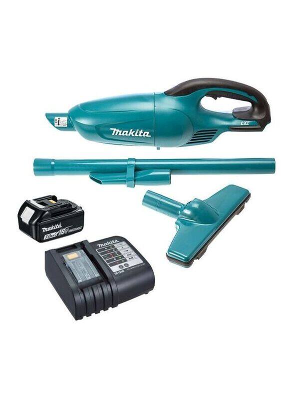 Makita Cordless Vacuum Cleaner with Battery and Charger, 0.65L DCL180RF, Blue/Black