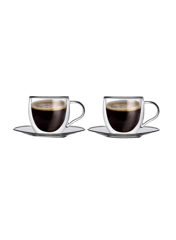 

Cuisine Art 180ml 2-Piece Double Wall Glass & Saucers Set, GC-T180-4, Clear