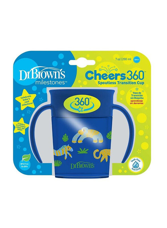 

Dr. Browns Smooth Wall Cheers 360 Cup with Handles, Blue