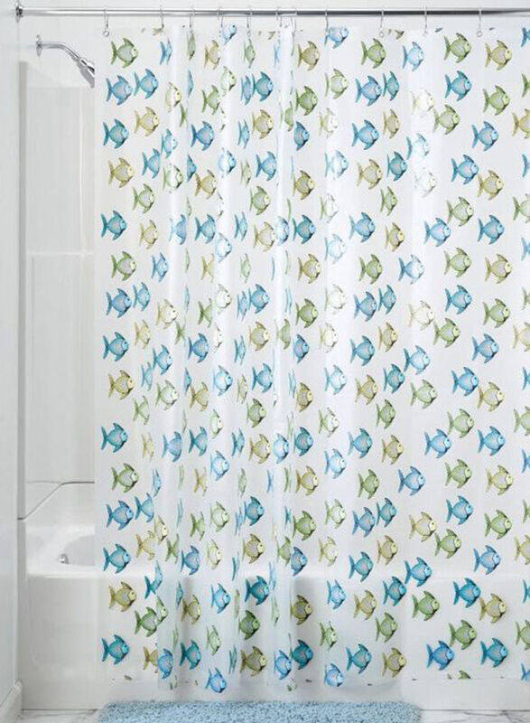 

Inter Design Fish Printed Shower Curtain, 72x72-inch, White/Blue/Green