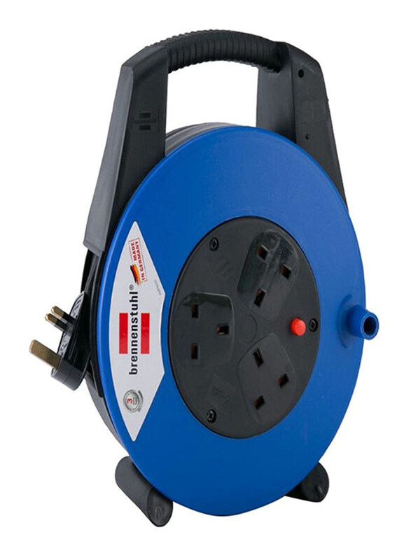 Brennenstuhl 3 Cable Reel with Closed Socket, 15-Meter Cable, Blue/Black