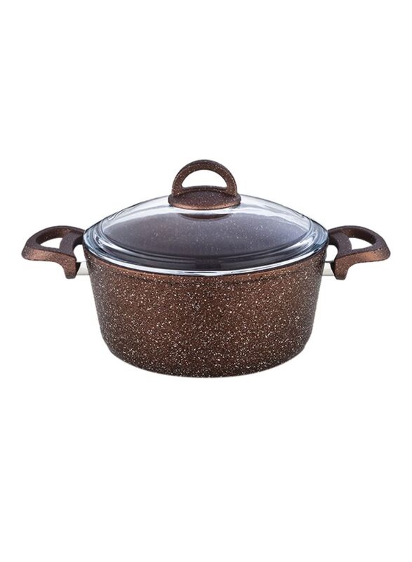 Home Maker 26cm Granite Cooking Pot with Lid, Brown/Clear
