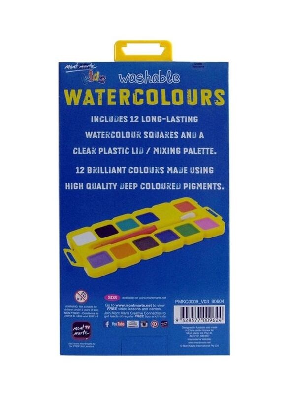 Mont Marte Kids Washable Water Colours Block Set with Mixing Palette, 12 Piece, Multicolour