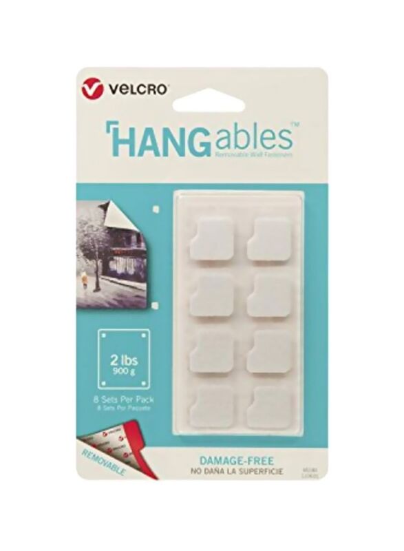 Velcro Hangable Wall Fasteners, 8 Pieces, White