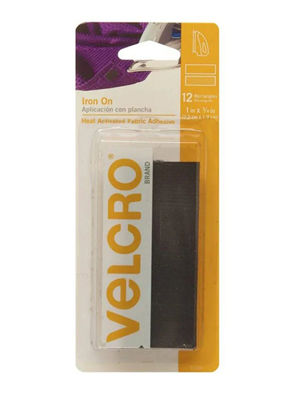 Velcro 12-Piece Heat Activated Fabric Adhesive Strips, 1 x 0.75 inch, Black