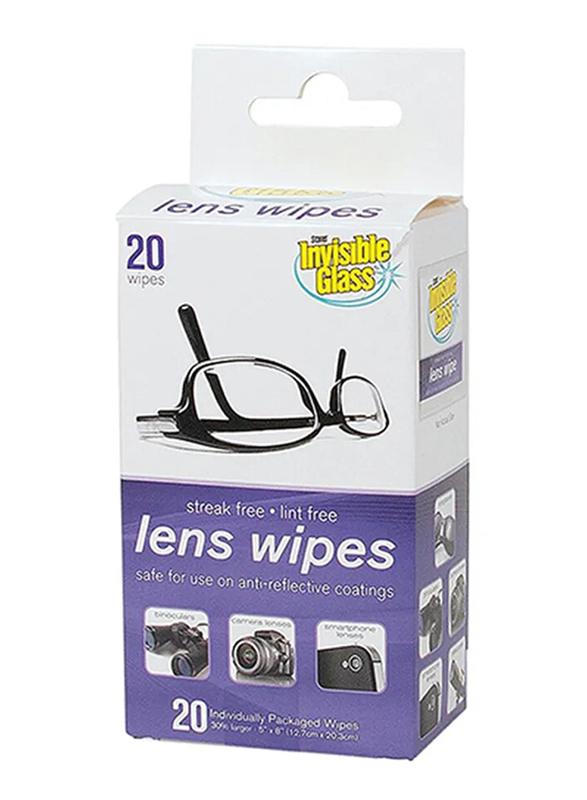 Stoner 20-Piece Invisible Glass Lens Wipes, White