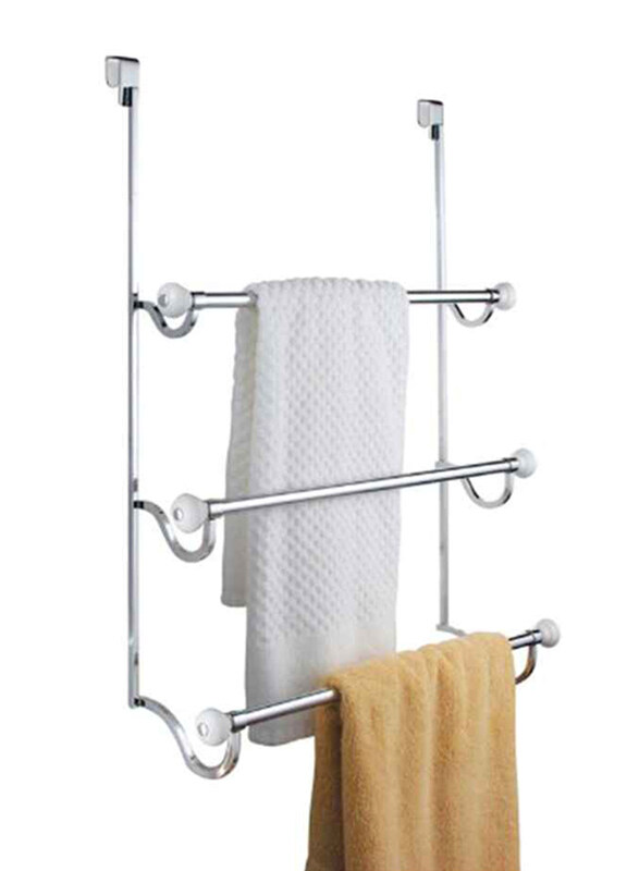 

InterDesign 3-Tire Stainless Steel York Over Shower Door Towel Holder, White/Chrome Silver