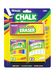 Bazic 2-Pack Bazic 12 and 12 White Chalk with Eraser Set, Assorted