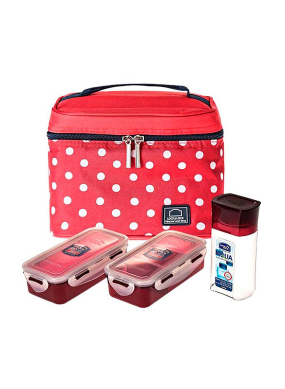 

Lock & Lock 3-Piece Lunch Box Set, Red/White