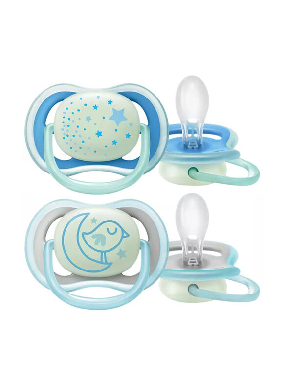 

Philips Avent Ultra Air Night Buddy Bear Soft Baby Pacifier Set, 2 Piece, White/ Blue