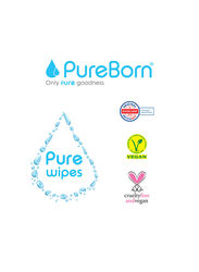 PureBorn Organic Baby Wet Wipes, White, 60 Wipes