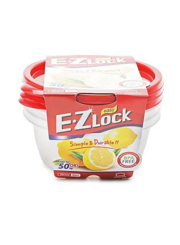 

Locknlock 3-Piece E.Z Lock Plastic Food Storage Containers Set, 350ml, Clear/Red