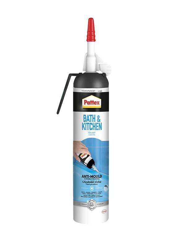 

Pattex 200ml Anti-Mould Durable Silicone Bath and kitchen Sealant, 2751640, Transparent