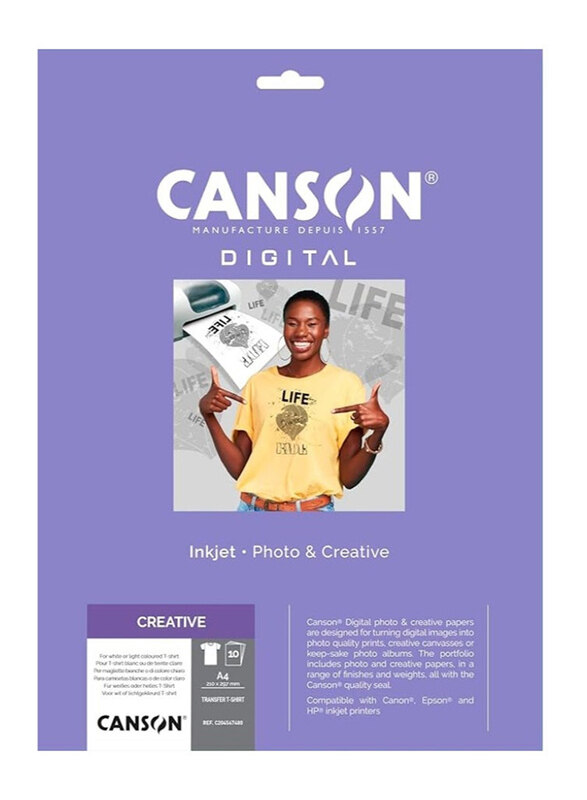 

Canson Digital Creative T-Shirt Transfer Paper, A4 Size, 10 Sheets, White