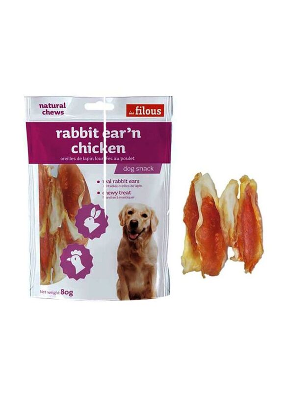Les filous Rabbit Ear'n Chicken Snack for Dogs, 80g