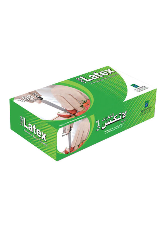 Al Bayader Disposable Latex Gloves, White, Large