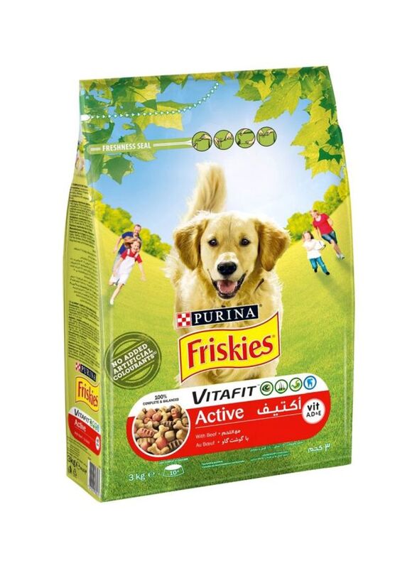 Purina Friskies VitaFit Active Beef Dry Food for Dogs, Multicolour, 3 Kg