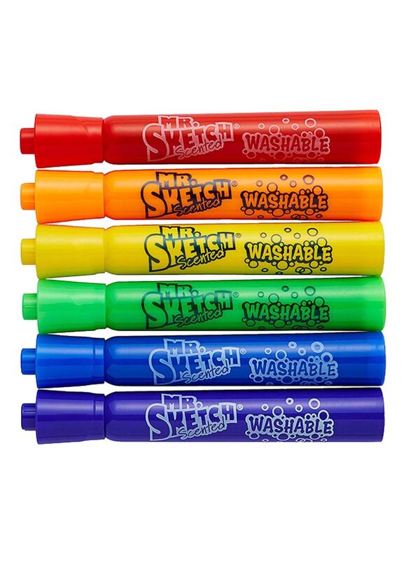 Mr. Sketch Scented Washable Markers with Chisel Tip, 6 Pieces, Multicolour