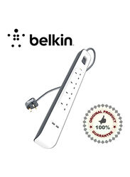 Belkin 4 Way 2 USB Port Surge Protection Extension Socket with 2-Meter Cable, White/Grey