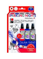 Marabu Sparkling Nights Fashion Spray Fabrics with Fashion Liner, 3 Pieces Red/Blue/Grey