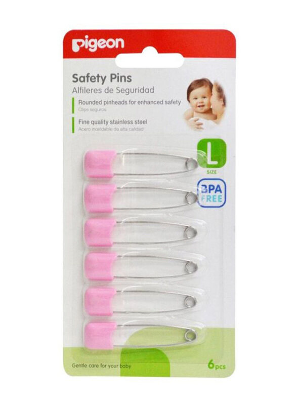 

Pigeon Safety Pin, 6 Pieces, Silver/Pink