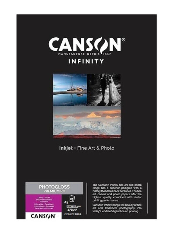 

Canson Infinity Photogloss Premium Rc Glossy, 25 Sheets, A3 Size
