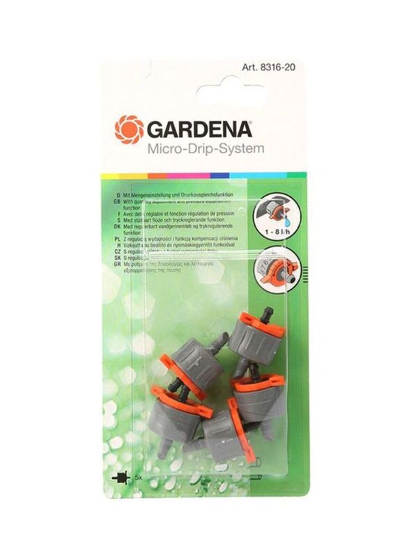 Gardena 5-Piece Adjustable Endline Drip Head, Grey/Orange/Black