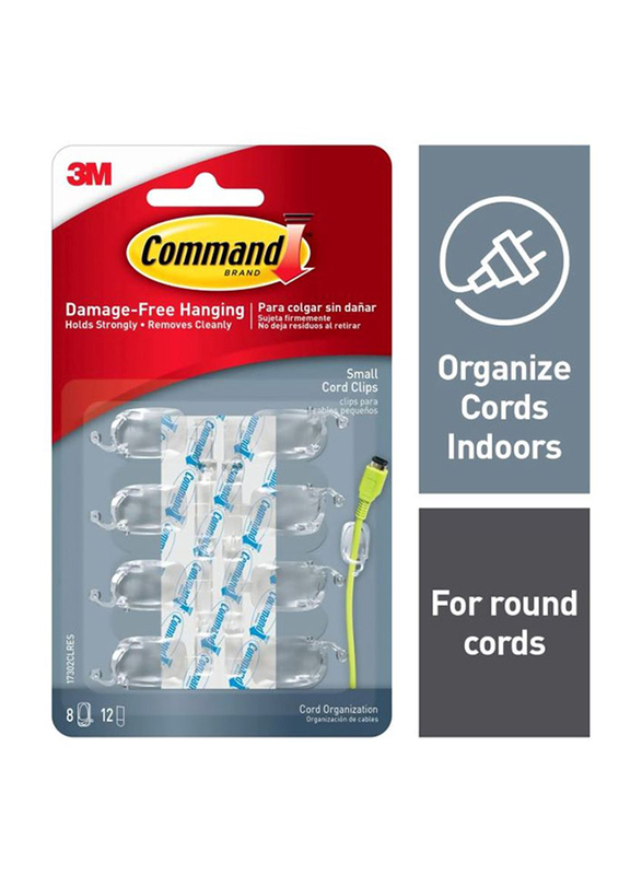 Command Damage Free Hanging Small Cord Clip Set, 20 Pieces, Clear
