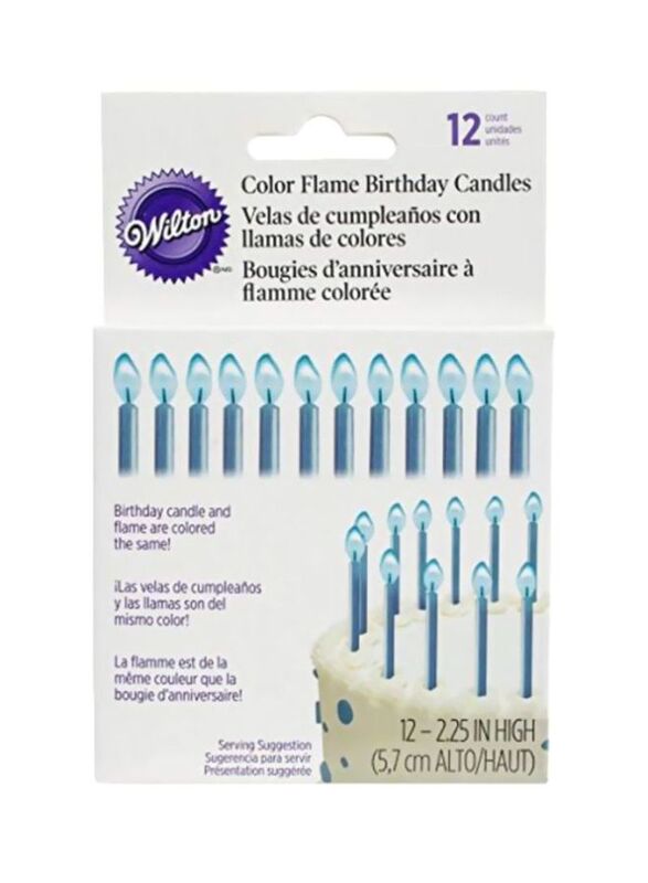 Wilton Colored Flame Birthday Candle, 12-Pieces, Blue