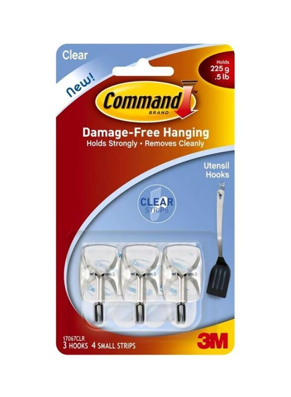 Command Wire Hooks Set, 3 Pieces, Clear/Silver