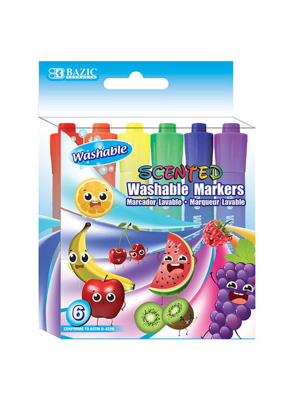 Bazic 6 Colour Washable Scented Markers, Multicolour