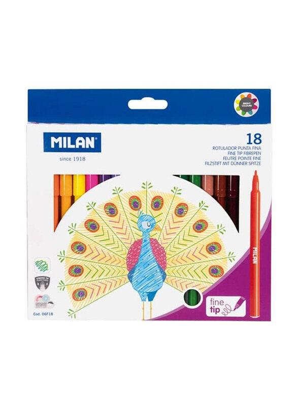 

Milan 18 Colors Fine Tip Fibrepens, Multicolour