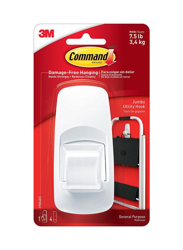 Command Jumbo Hooks Set with Strips, 5 Pieces, White