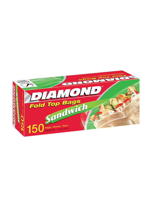 Diamond Fold Top Sandwich Bags, 150 Bags, 14.0 x 16.5 cm