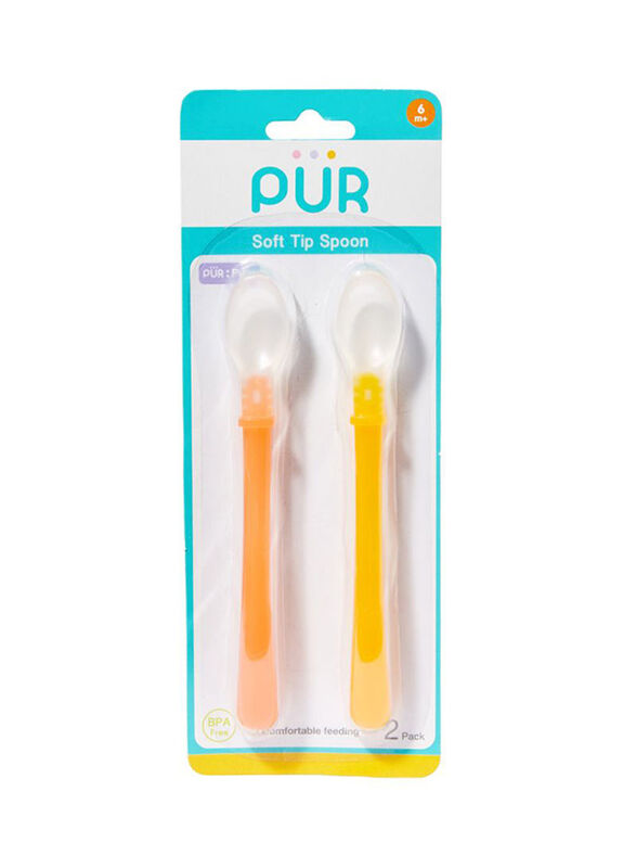 Pur 2-Piece Long Handle Soft Spoons, Yellow/Orange/Clear