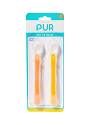 Pur 2-Piece Long Handle Soft Spoons, Yellow/Orange/Clear