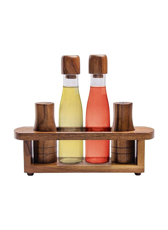 

Billi Wooden Oil Vinegar Salt & Pepper Cruet Set, Brown