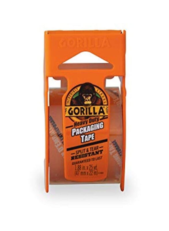 Gorilla Packing Tape With Dispenser, Clear/Orange