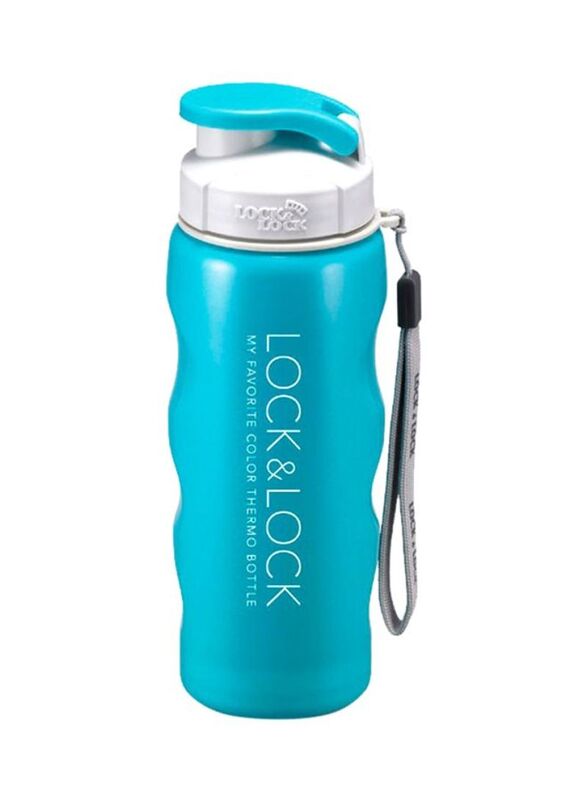 Lock & Lock 550ml Stainless Steel Water Bottle, Blue/White