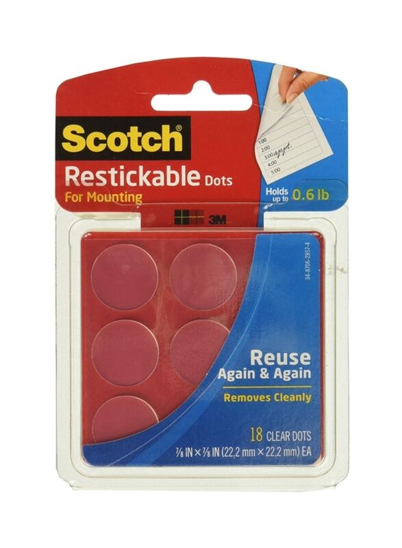Scotch Restickable Dot Set, 18 Piece, Clear