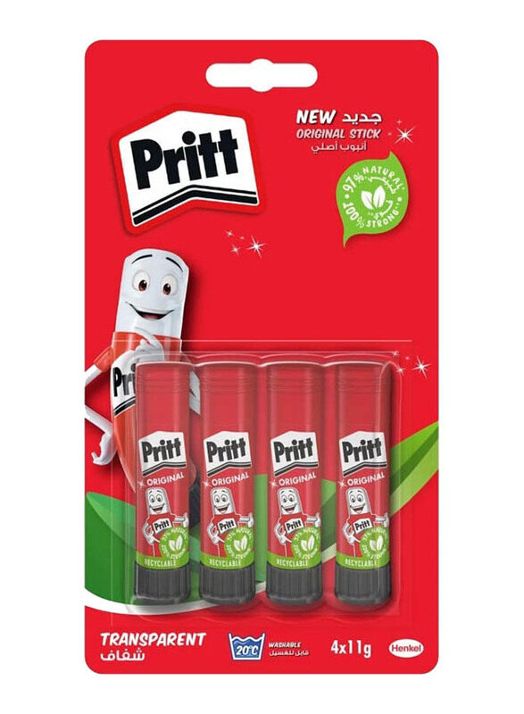 

Pritt Transparent Glue Stick, 4 x 11g, Red